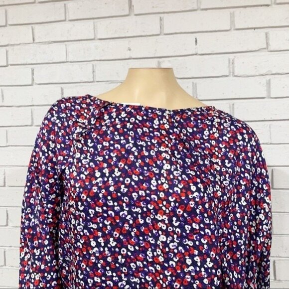 Derek Lam Silk Poppy Print Blouse Size 14 NWT – Raglan Tie‑Cuff Made in Italy - Picture 2 of 12